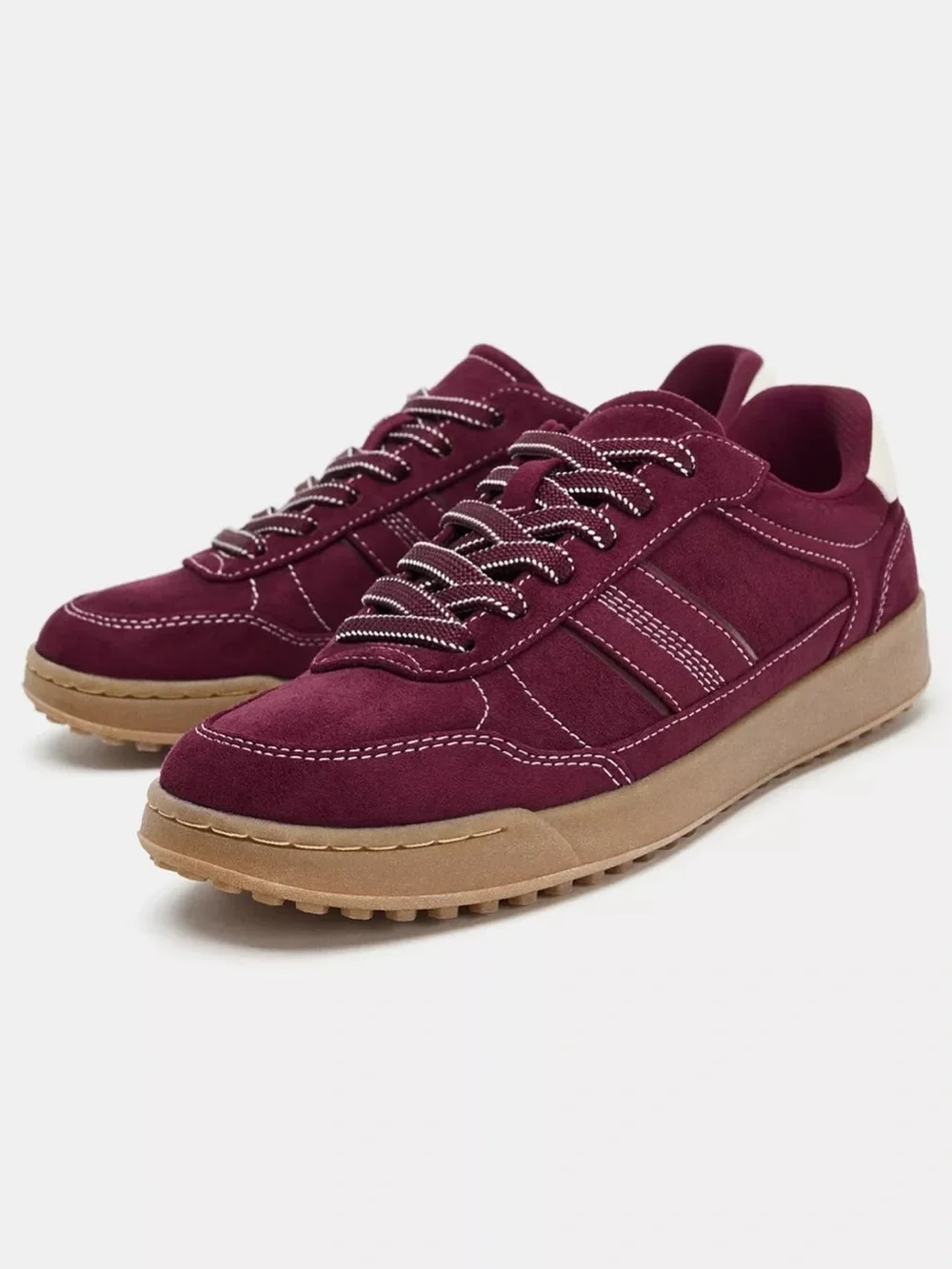 Zara Casual Burgundy Suede Sneakers